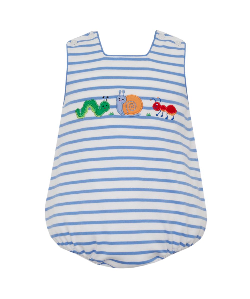 Claire & Charlie BACKYARD BUGS BOY´S- Blue knit stripe sleeveless sun bubble - Persnickety Shop