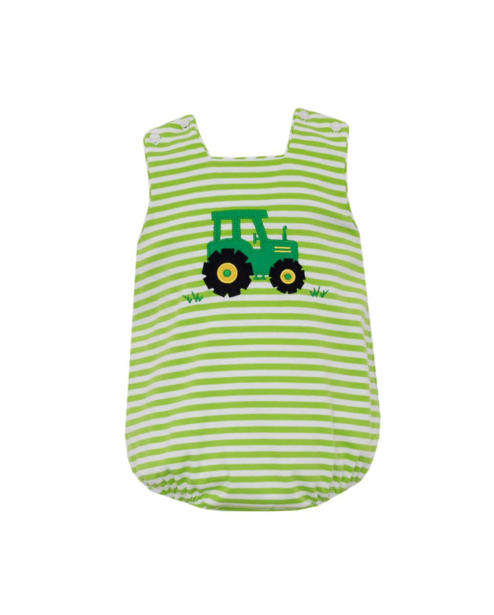 Claire & Charlie TRACTOR- Lime Green knit stripe boy's sleeveless bubble - Persnickety Shop