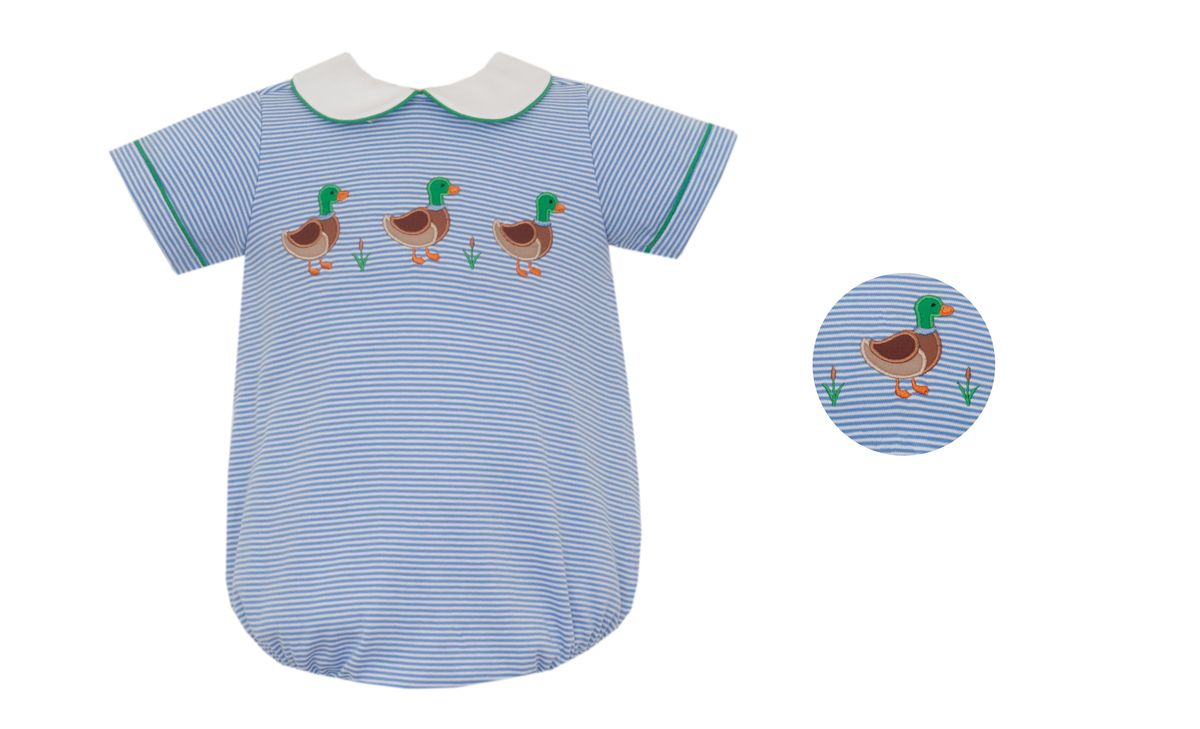 Claire & Charlie MALLARD DUCK BOY´S - Periwinkle blue knit stripe boy's short bubble - Persnickety Shop