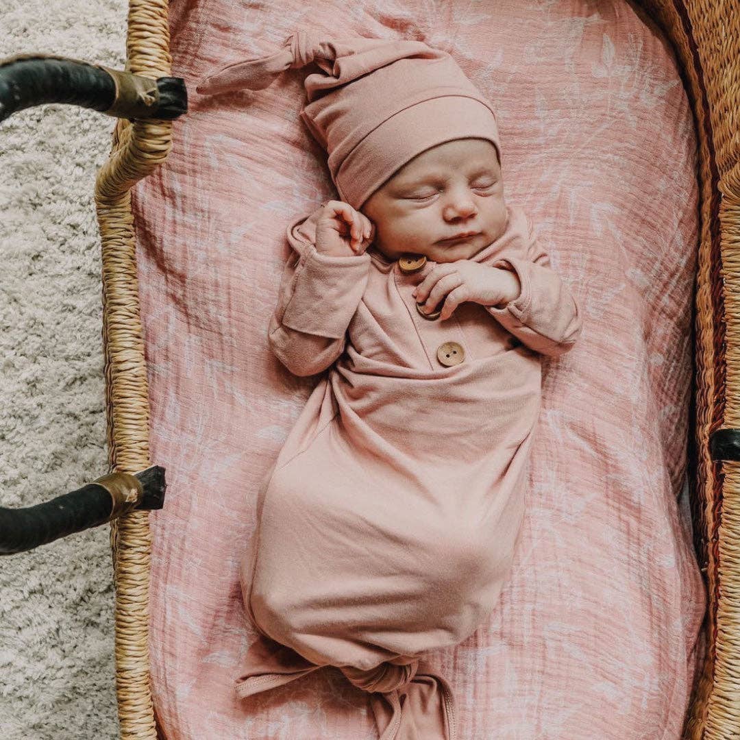 Solid Mauve Bamboo Baby Knot Gown & Hat: Newborn / 7-14lbs+ - Persnickety Shop