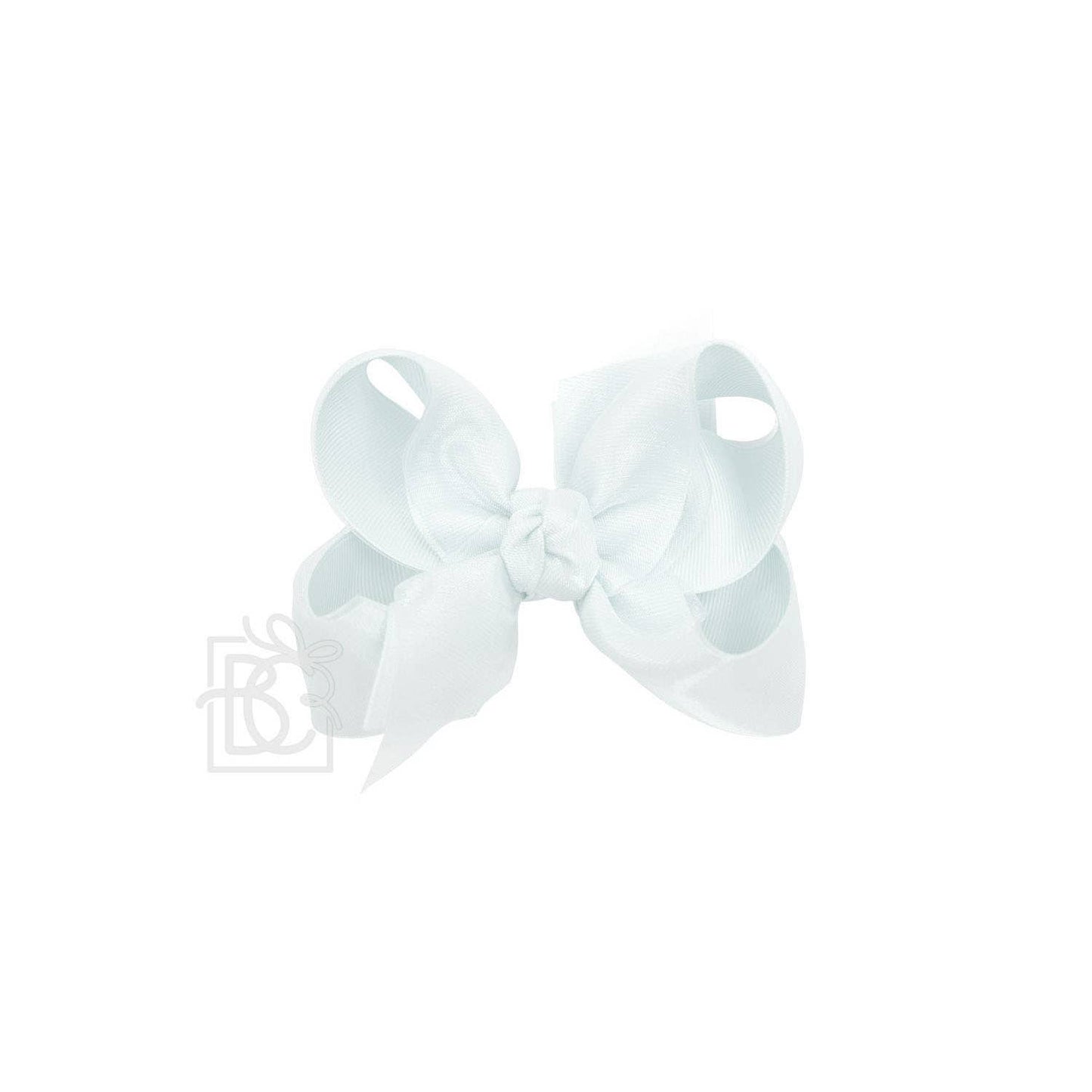 LAYERED ORGANZA/GROSGRAIN BOW ON CLIP: 5.5" Huge - 2.25" Ribbons on Alligator Clip / WHITE