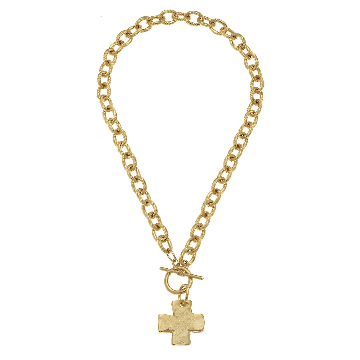 16" Handcast Gold Cross Front Toggle Necklace