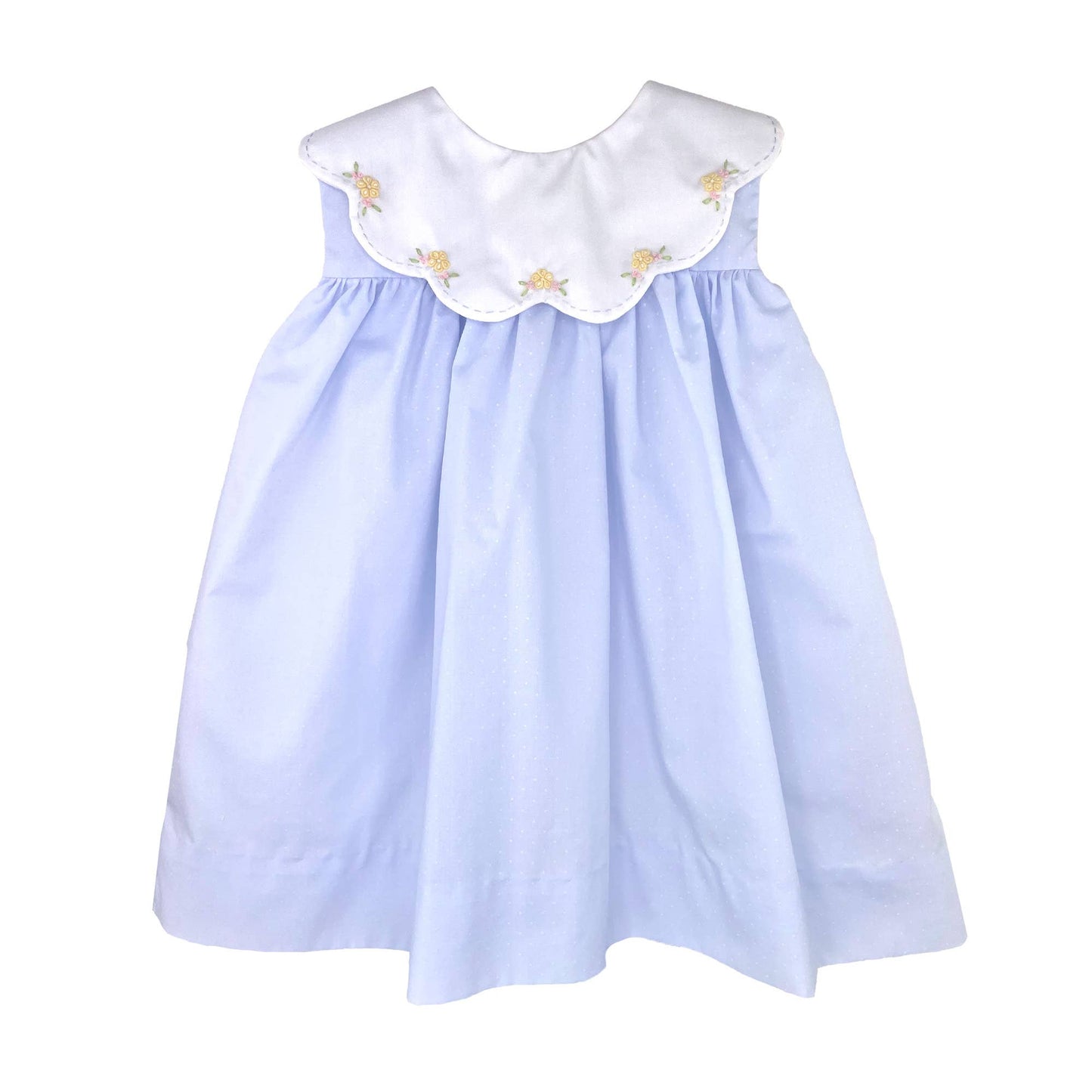 PETIT AMI Dress with Embroidered Scallop Collar in Blue Dot Print - Persnickety Shop