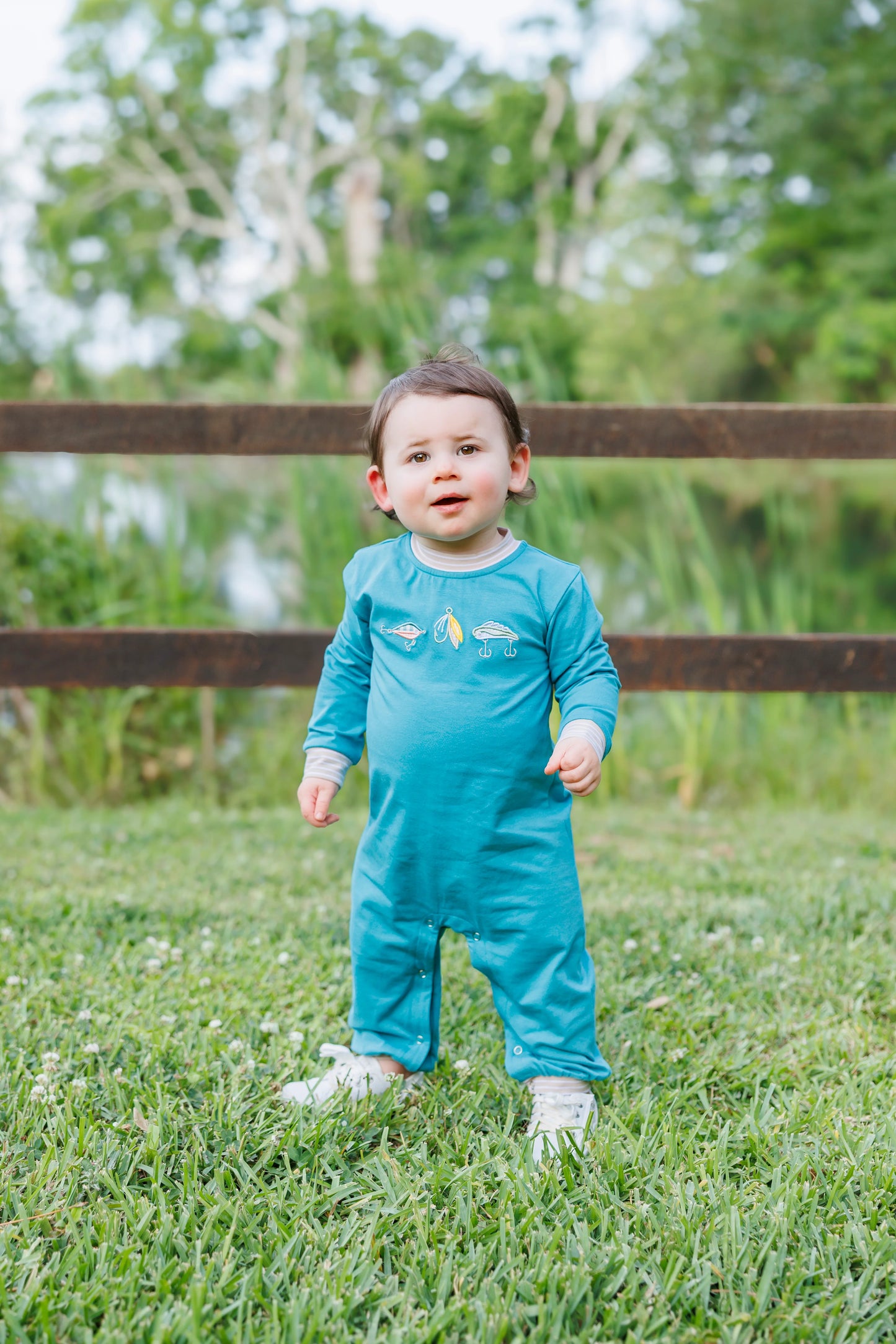PRE-ORDER | Fall Fishing Romper Jellybean by Smock Candy - Persnickety Shop