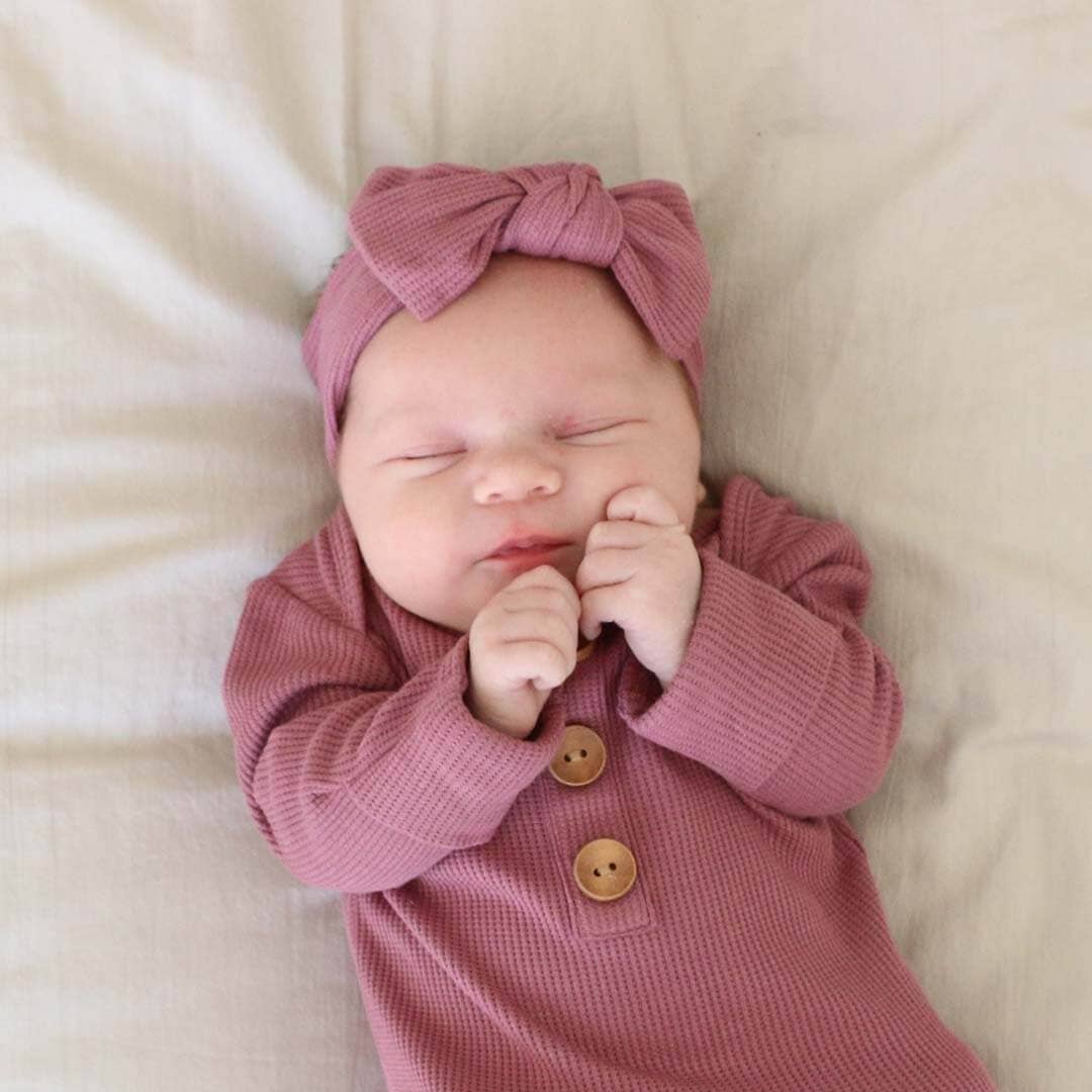 Boysenberry Bamboo Waffle Newborn Baby Knot Gown & Hat Set - Persnickety Shop
