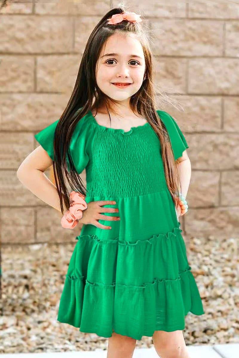 GKD-Q23-3187B-03GRN Girl's Flare Dress w/ 3 Tiers : Green / L12/14 - Persnickety Shop