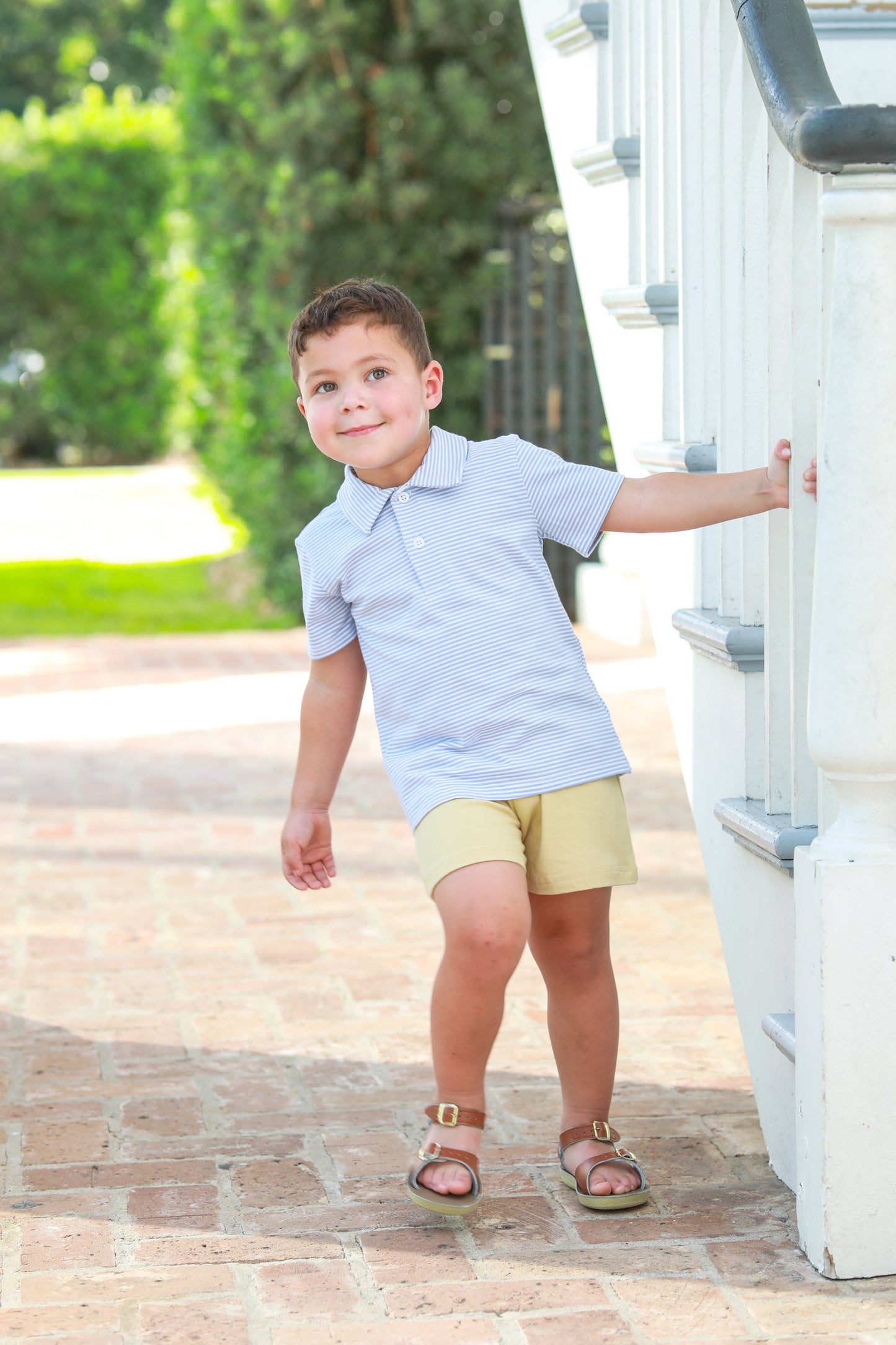 Trotter Street Kids Henry Polo - Dusty Blue Strip - Persnickety Shop