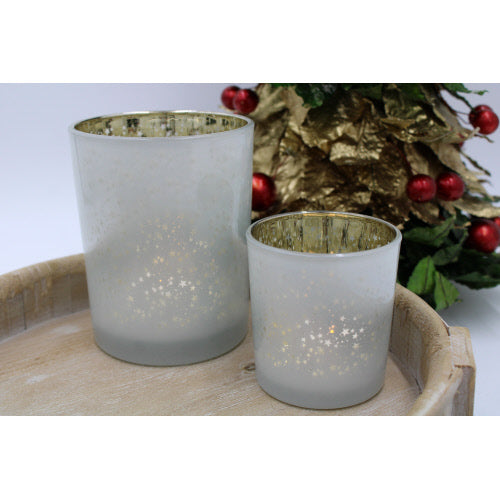 2x3.15" Glass Votive Holder with Stars, White - Persnickety Shop
