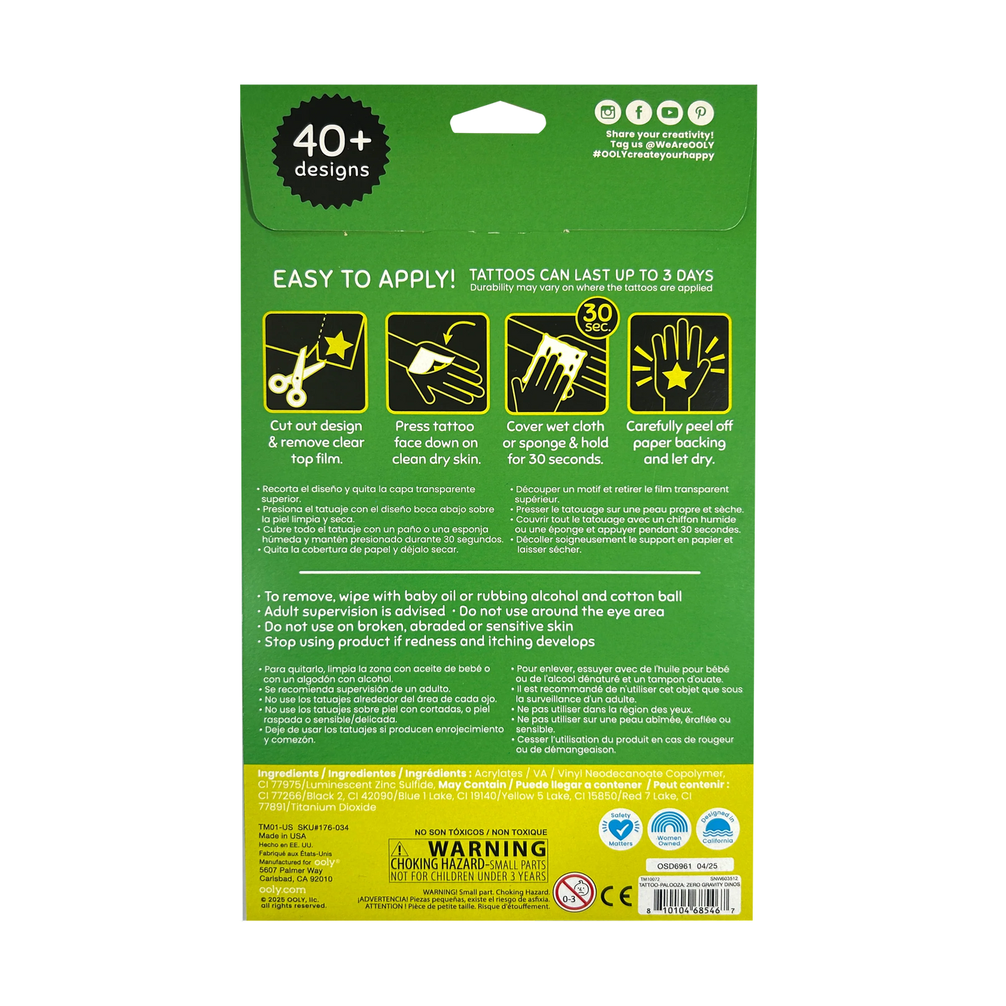 Ooly Tattoo-Palooza Glow in the Dark Temporary Tattoos - Zero Gravity Dinos - 3 Sheets - Persnickety Shop