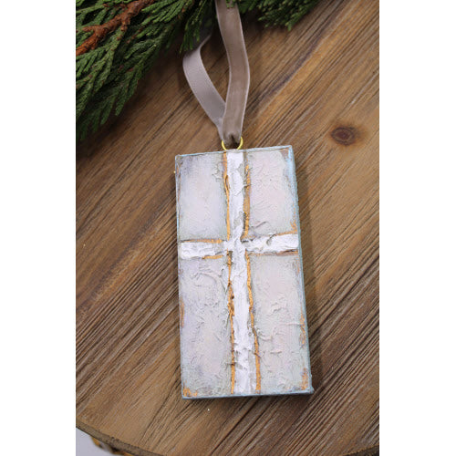 Hand Painted Pale blue Cross Ornament 2x4" - Persnickety Shop
