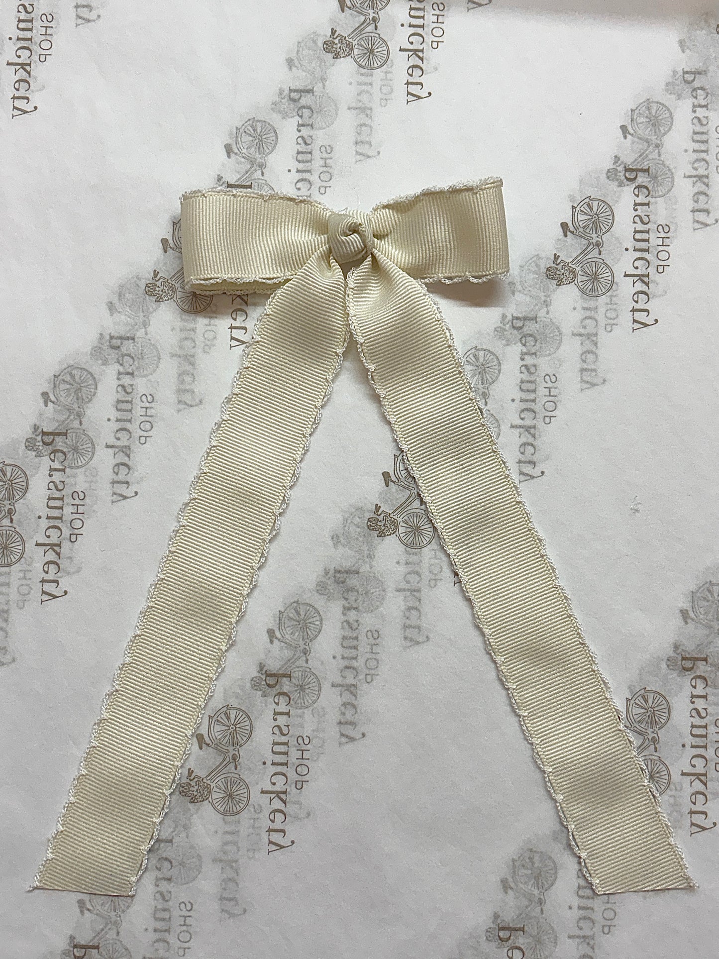 Mini Grosgrain Moonstitch Hair Bowtie with Knot Wrap and Streamer Tails