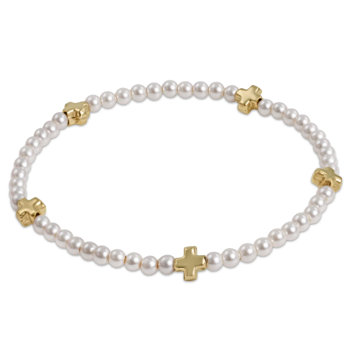 Enewton signature cross small 3mm pearl bracelet - gold