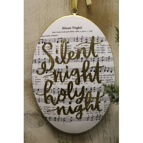 Silent Night Music Oval Metal Disc Ornament 6x9" - Persnickety Shop