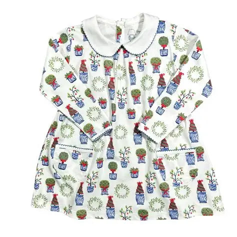 *PRE-ORDER* Heyward House LS Pocket Twirl Dress- Christmas Topiaries