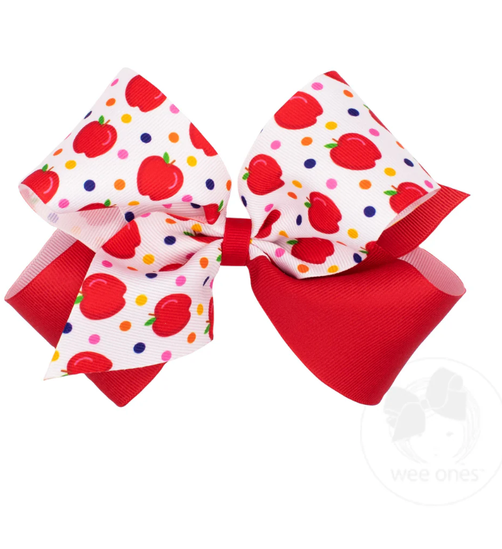 King Back to School Colorblock Apple Print Hair Bow