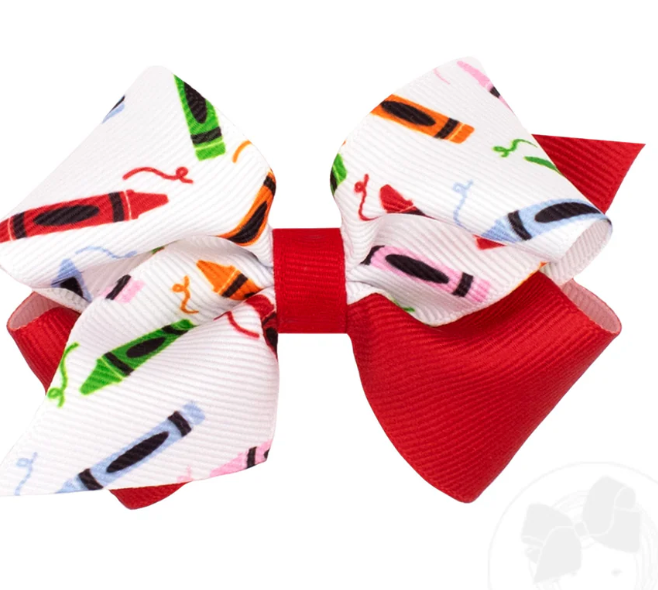Extra Small Back to School Colorblock Crayon Print Hair Bow