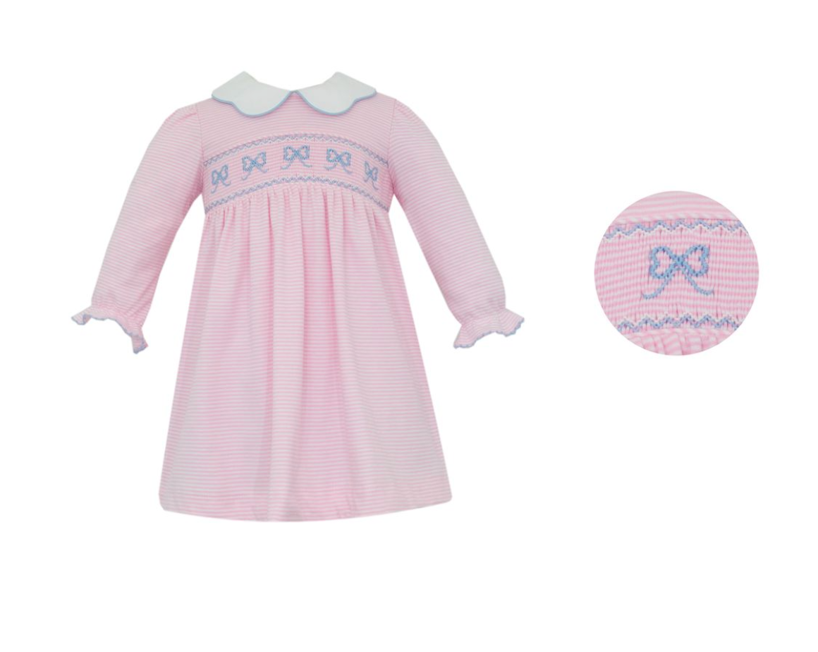 Petit Bebe BOWS - Pink knit stripe dress L/S