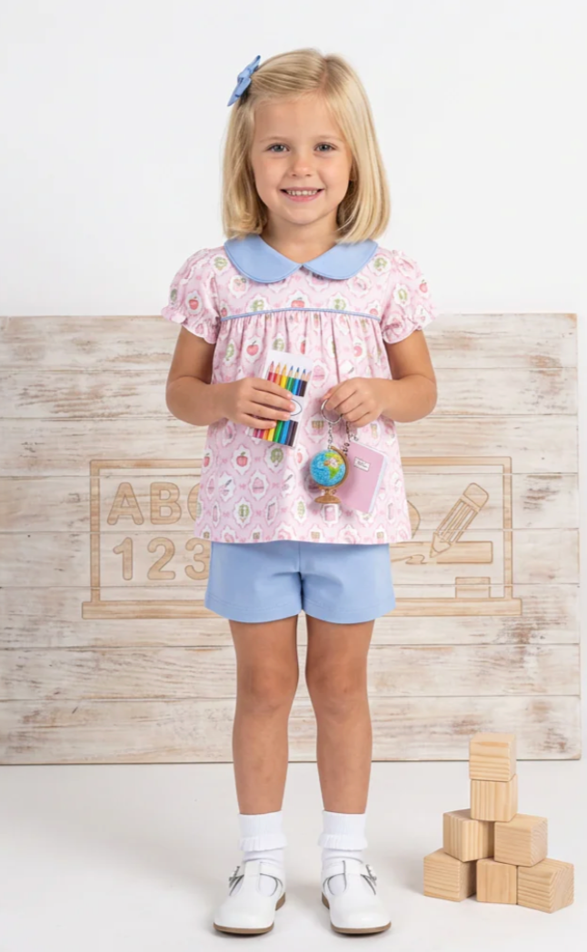 Baby Loren School Time Pima Scalop Collar Top Set