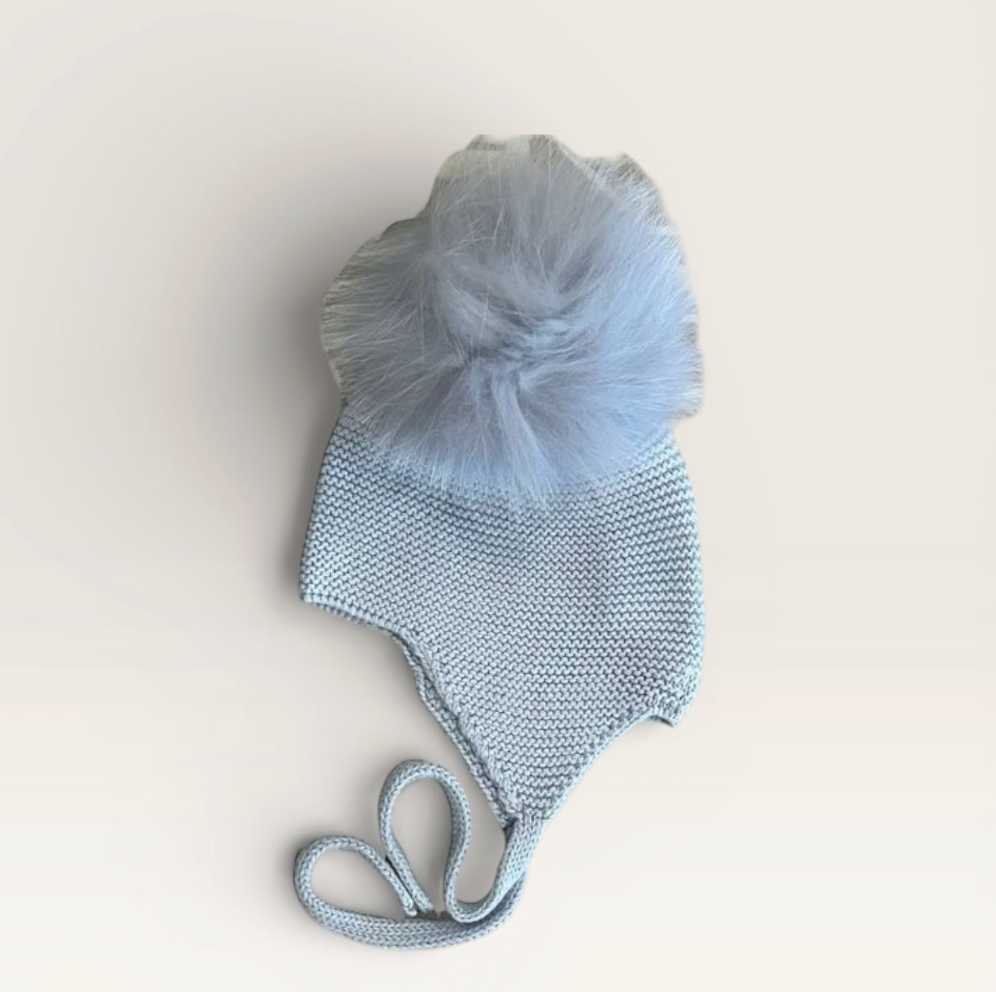 Mi Lucero Pom Tie Hat Blue 6 Months