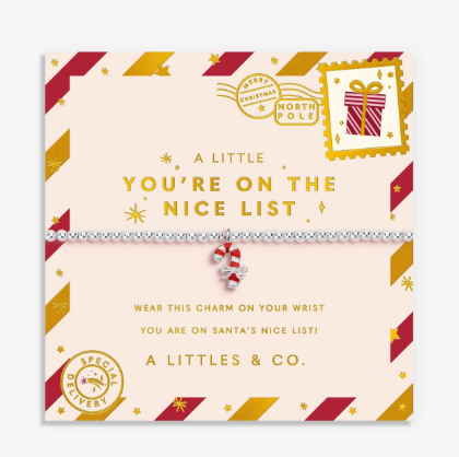 Kids' Christmas A Little 'You're On The Nice List' Bracelet In Silver Plating