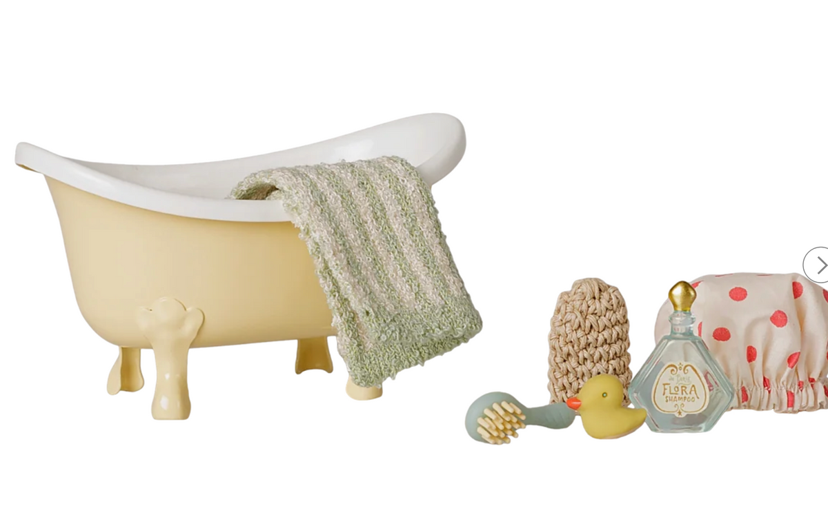 Maileg Bathtub set, Mouse - Yellow