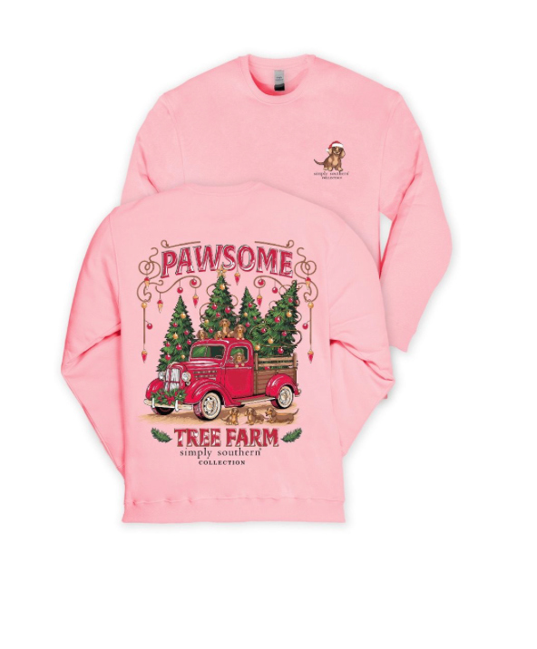 Simply Southern Girls Tree Farm Pink Sweatshirt