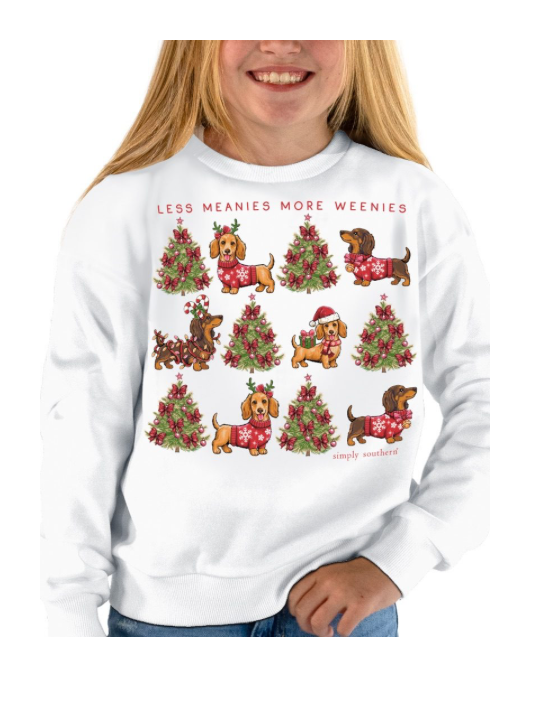 Simply Southern Girls Christmas Weenies White Sweatshirt