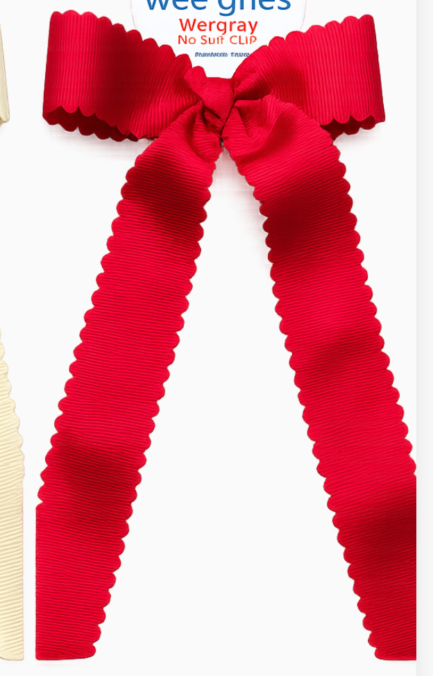 Medium Grosgrain Bowtie with Scalloped Edge, Knot Wrap, and Streamer Tails