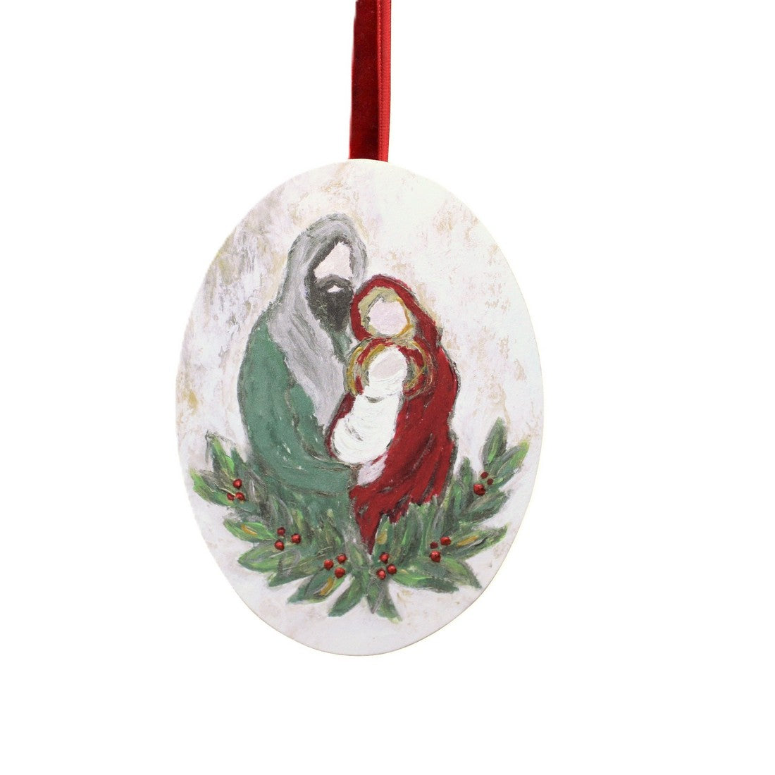 4x6" Hand Painted Oval Ornament in Jewel Tones with Holy Family by Tawny - Persnickety Shop