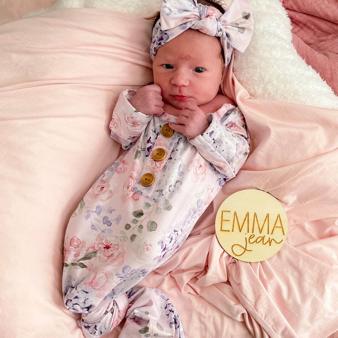 Henlee's Hydrangea Newborn Baby Knot Gown & Hat Set