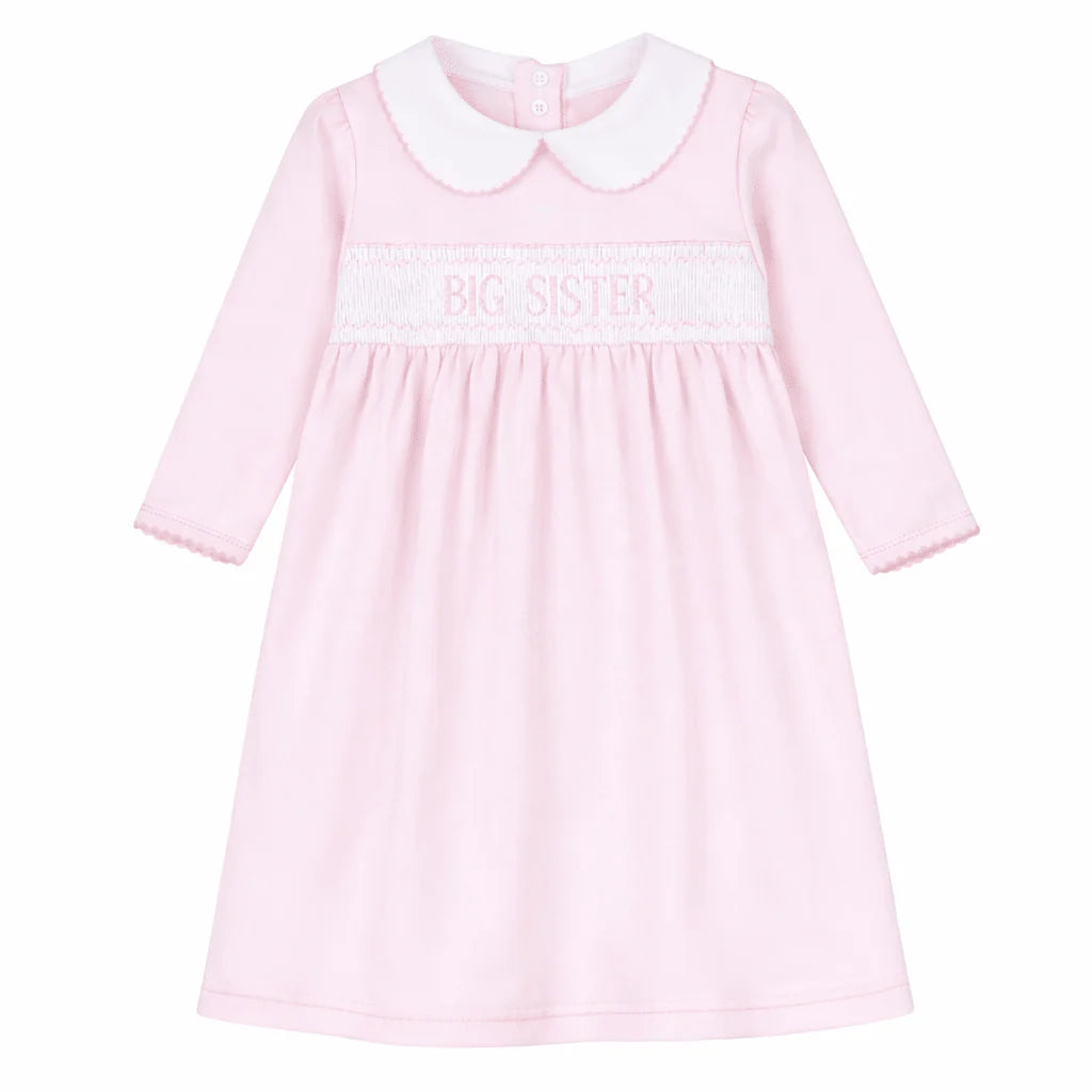 Magnolia Baby Big Sister Smocked Long Sleeve Dress - Pink