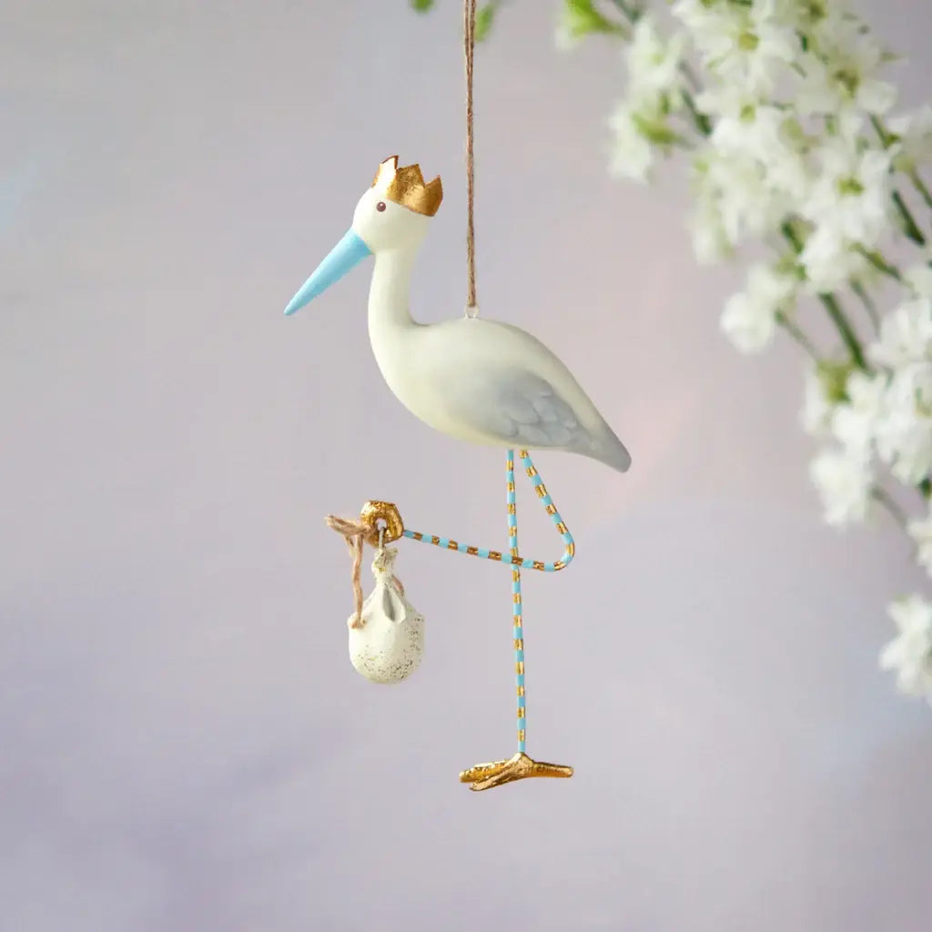 Glitterville Royal Stork Orn, Blue, Resin, 7"