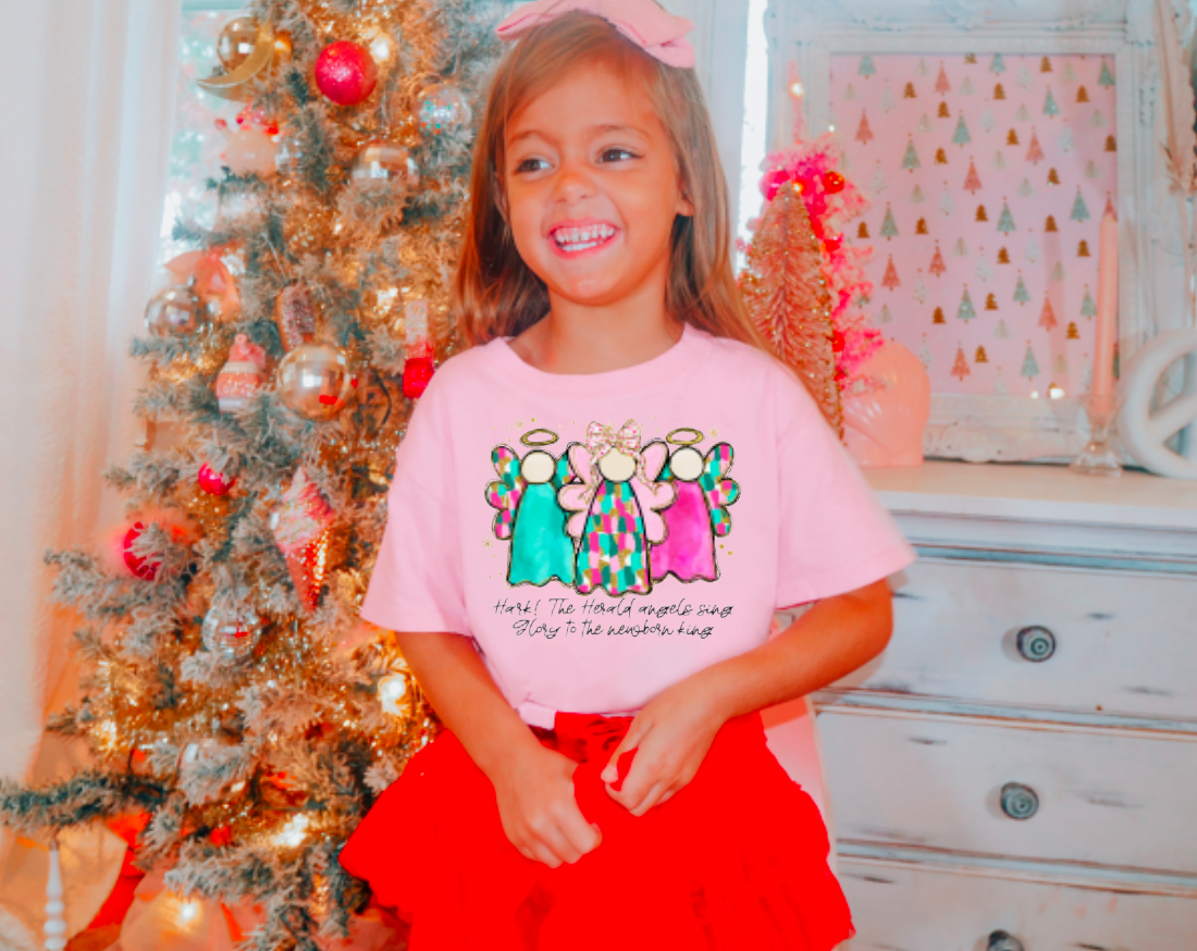 YOUTH Watercolor Christmas Coquette Angels Tee Faith Kids : YOUTH M - Persnickety Shop
