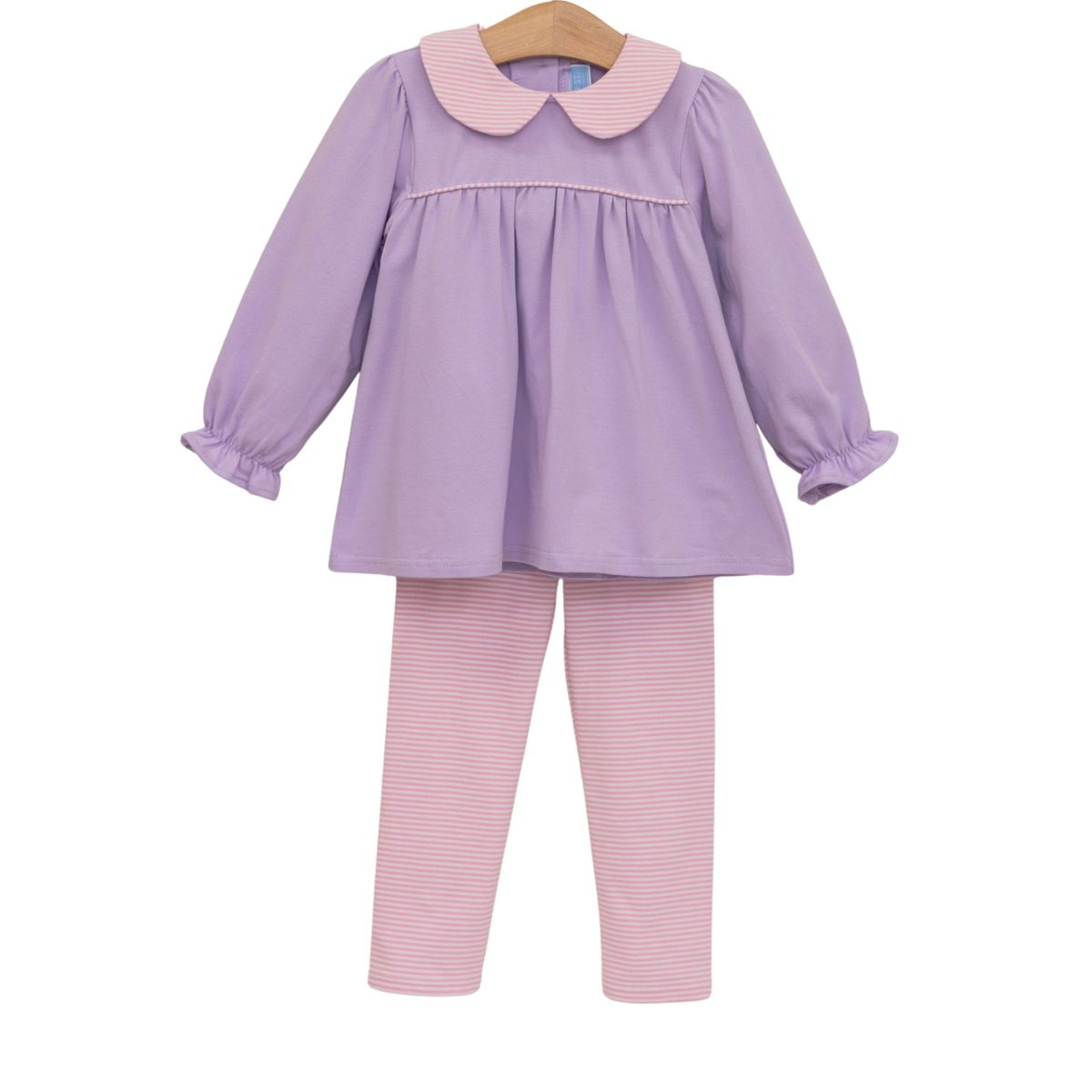 Trotter Street Kids Girl Abigail Pant Set- Lavender/Light Pink Strip