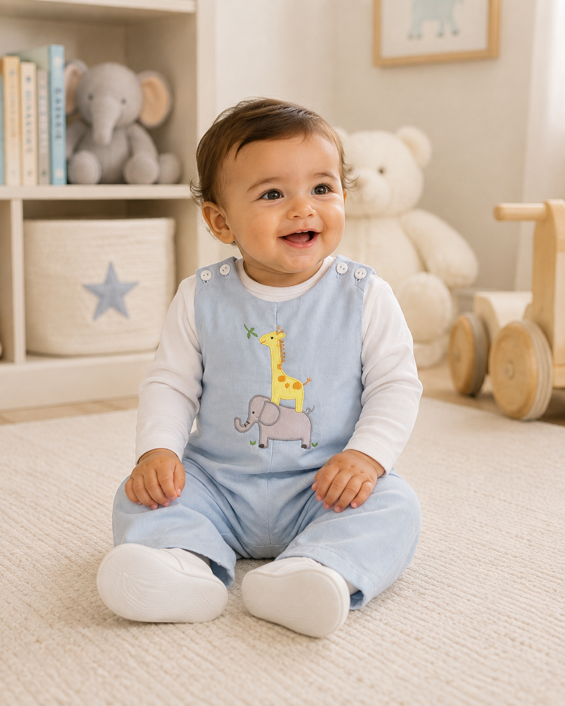 PETIT AMI STACKED ANIMAL APPLIQUE LONGALL IN BLUE