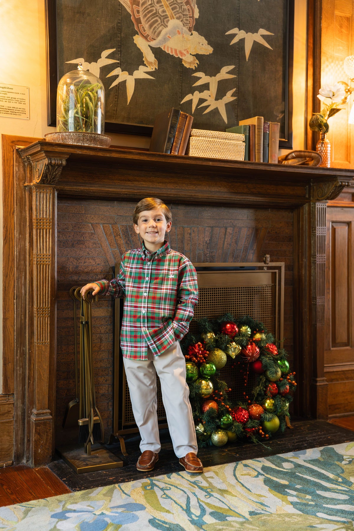 SALTWATER BOYS CARTER OXFORD SHIRT GREEN PLAID