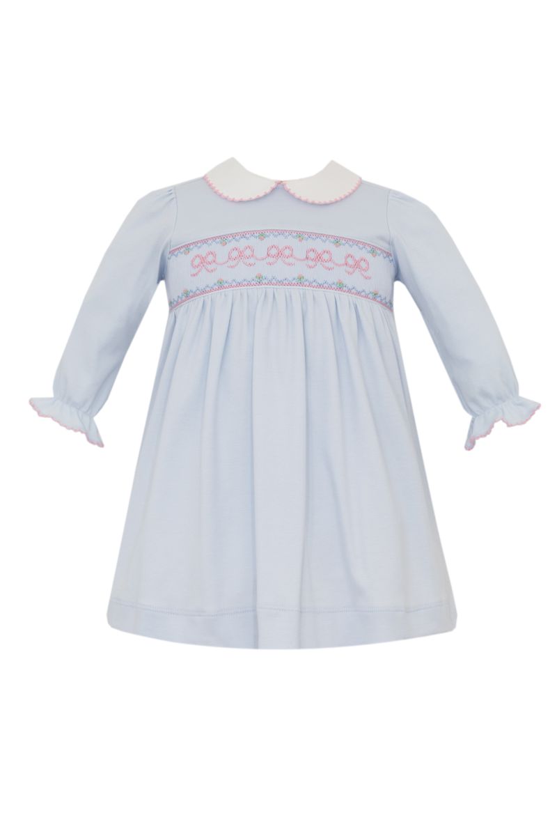 Petit Bebe Smocked Dress BOWS - Lt.blue knit - Persnickety Shop