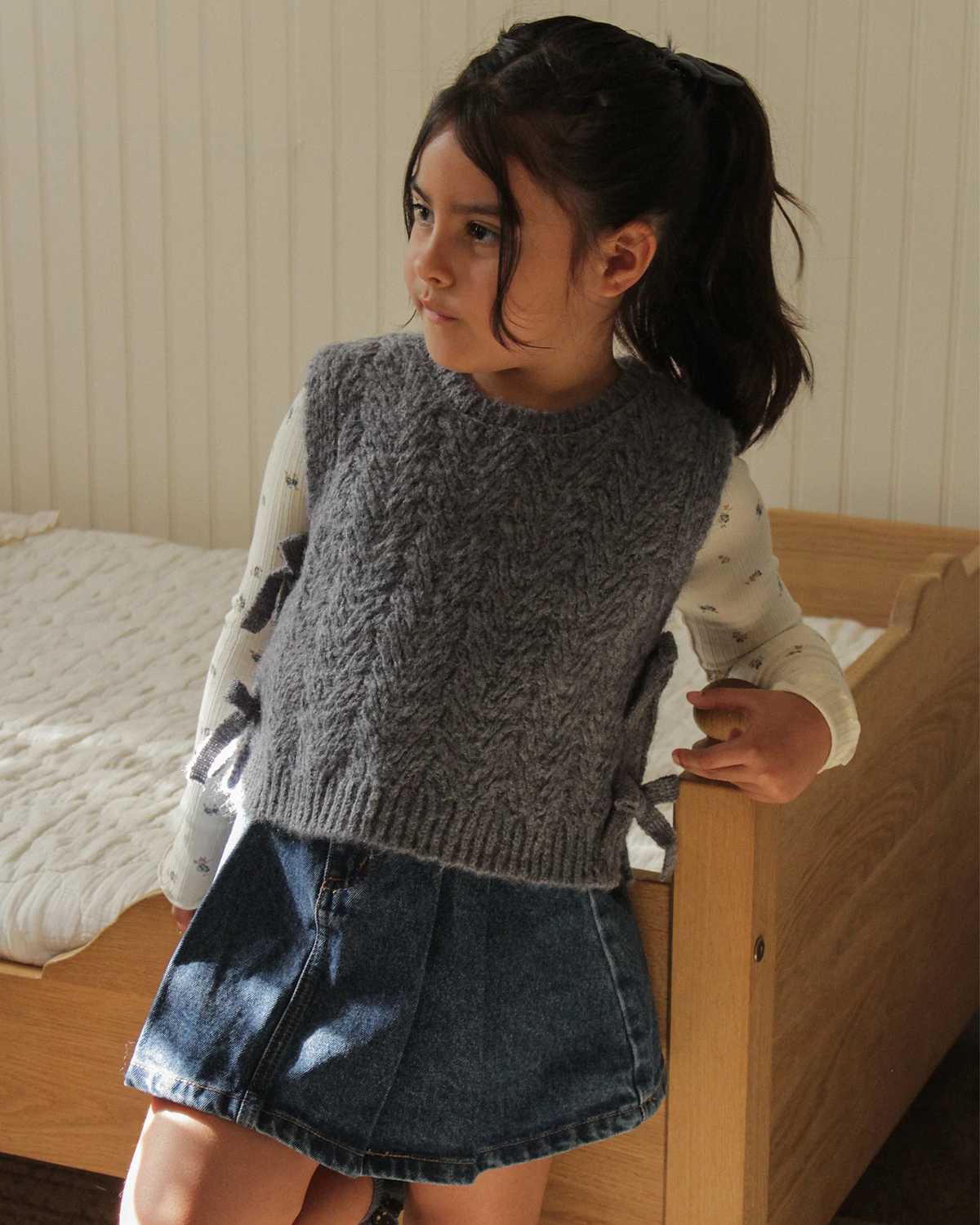 RYLEE + CRU RIBBED LONG SLEEVE NATURAL DITSY