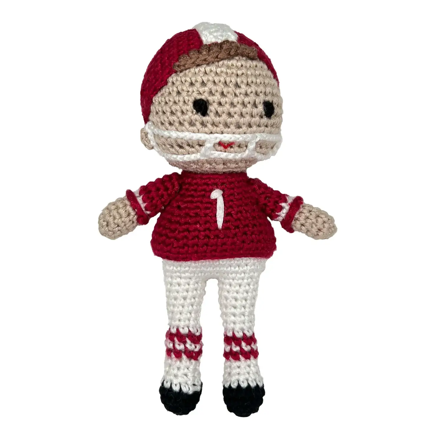 Football Player Bamboo Crochet Rattles Garnet Maroon - Persnickety Shop