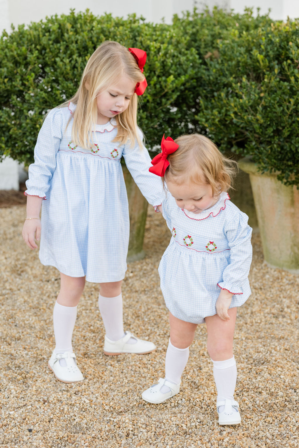 James & Lottie Christmas Sara Long Sleeve Bubble, Smocked Wreath