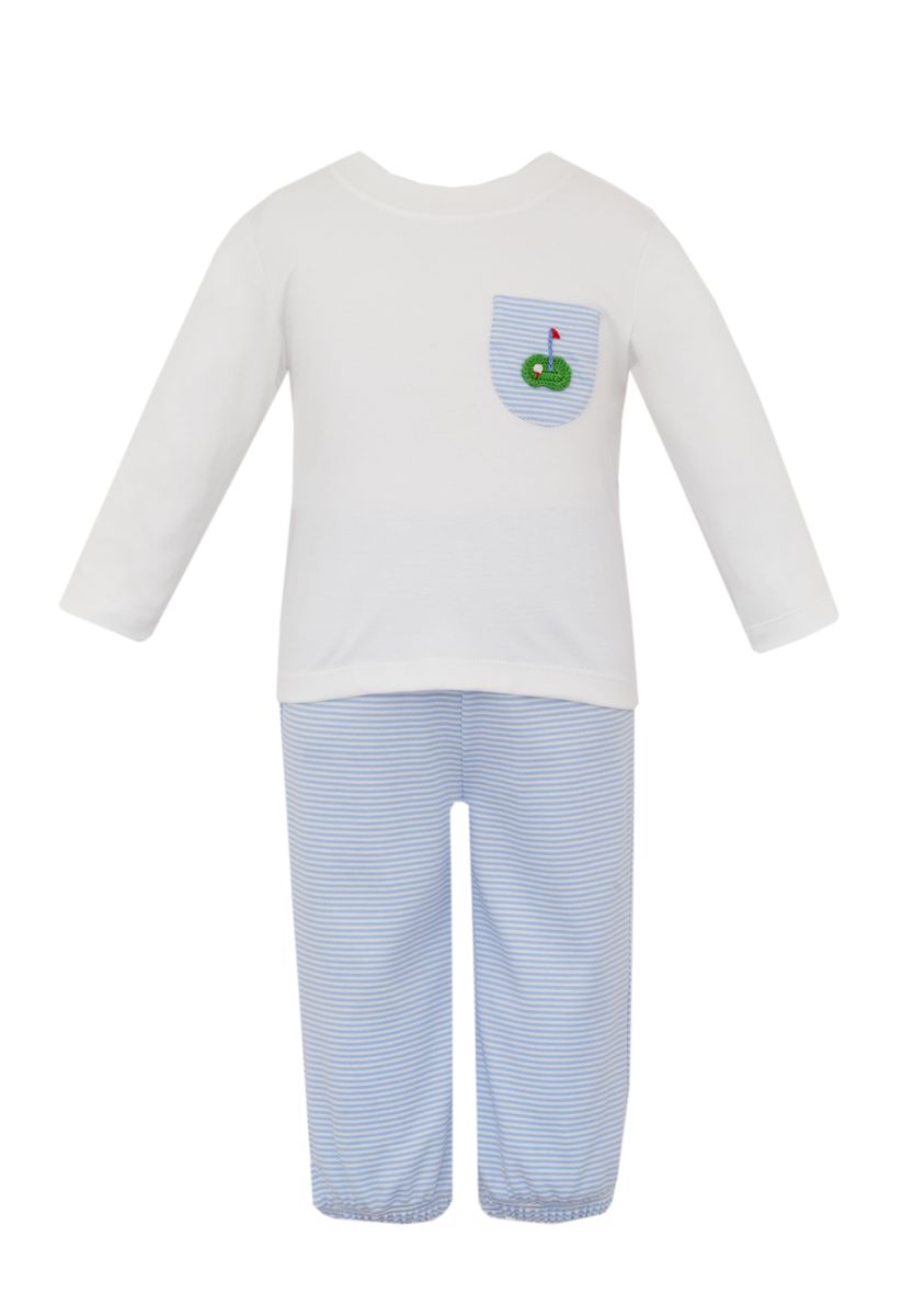 Boys GOLF - Lt.blue stripe knit boy´s pant set w/ white knit T-shirt L/S - Persnickety Shop