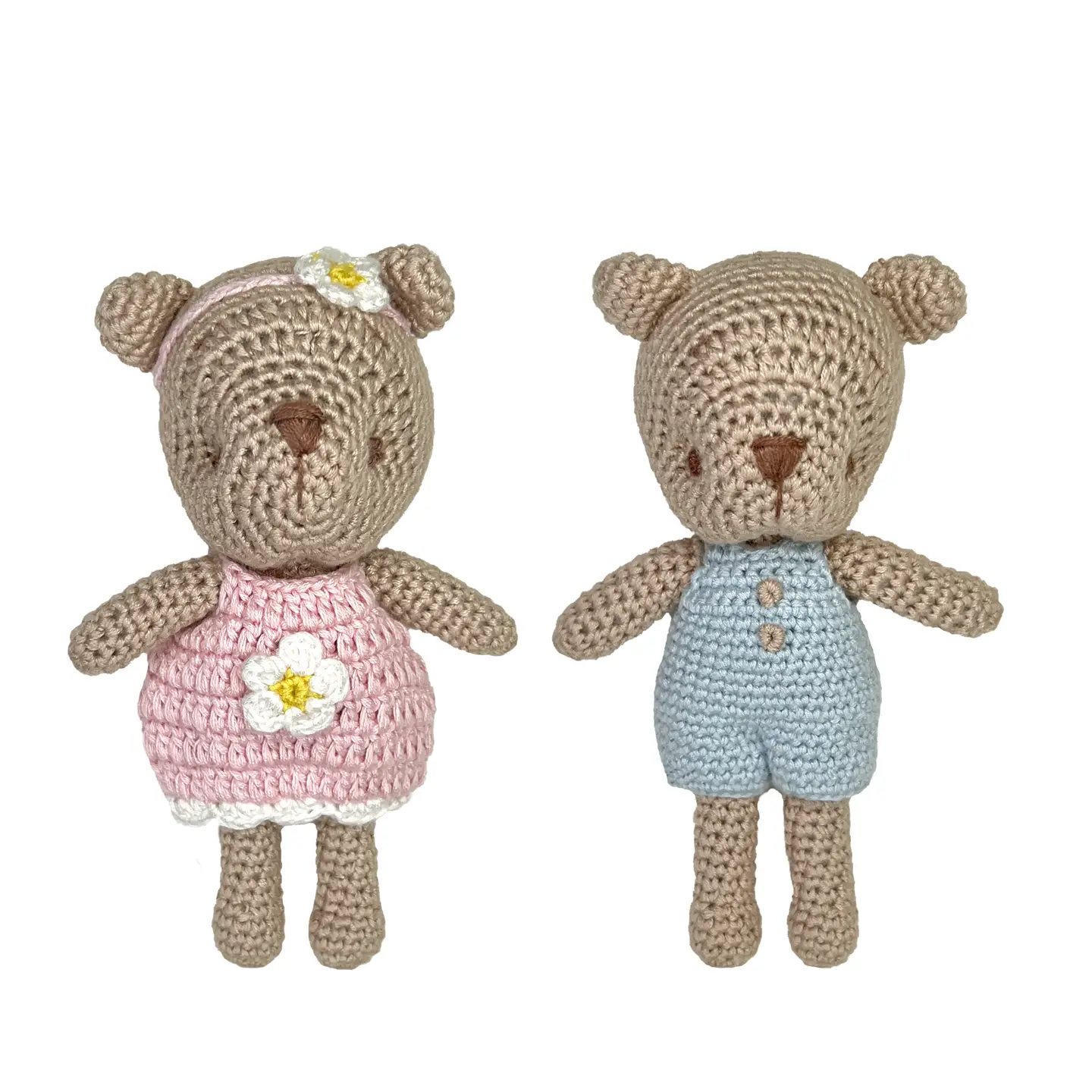 Bear Bamboo Crochet Rattle- Pink 5" - Persnickety Shop