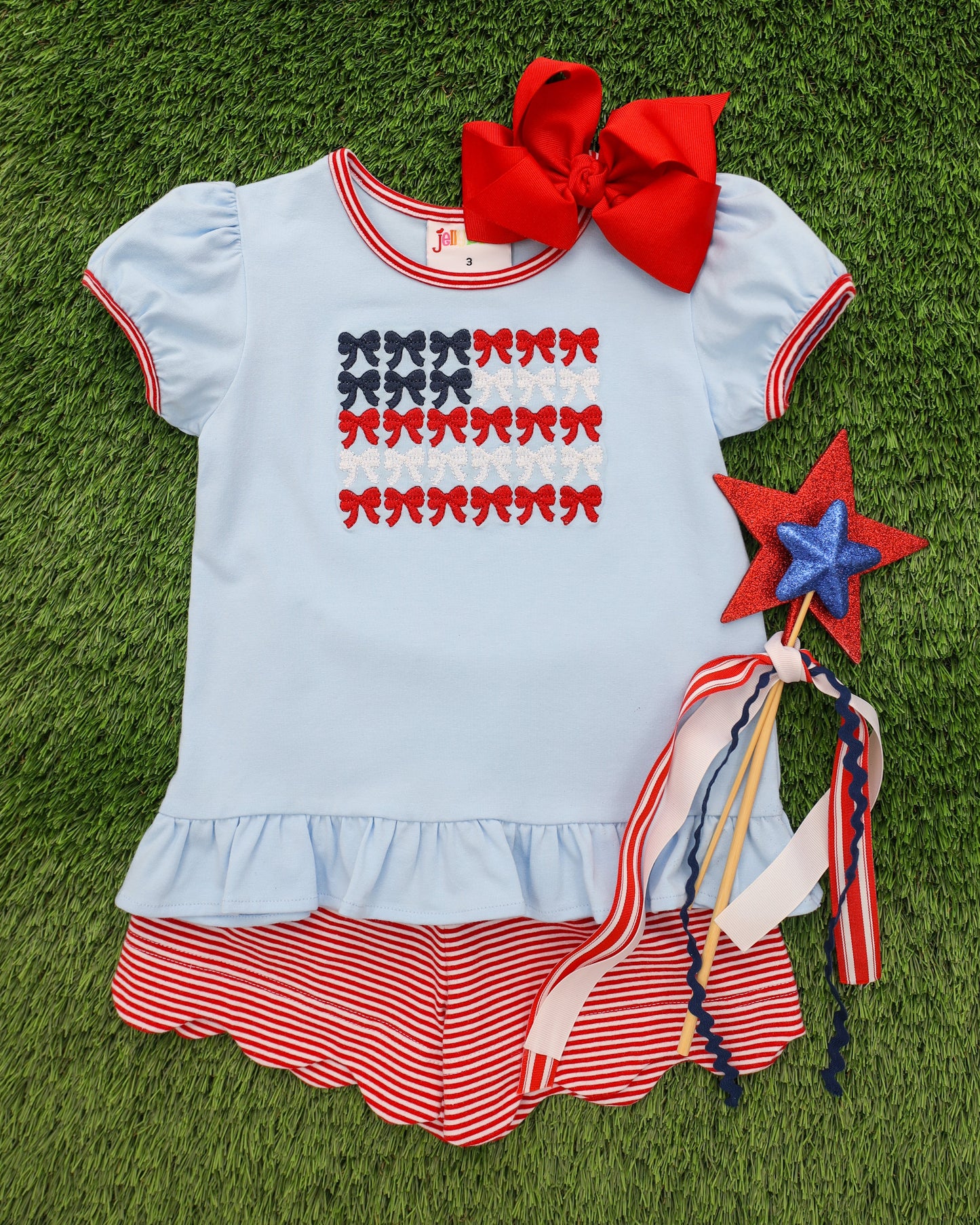 Jellybean Girl's Red, White, and Bows Scallop Short Set