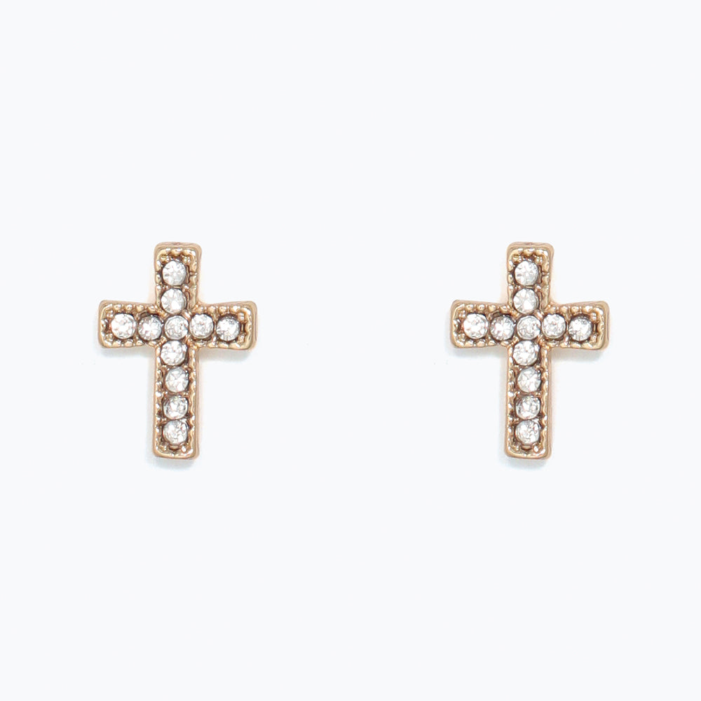 Earrings-Gold Crystal Crosses