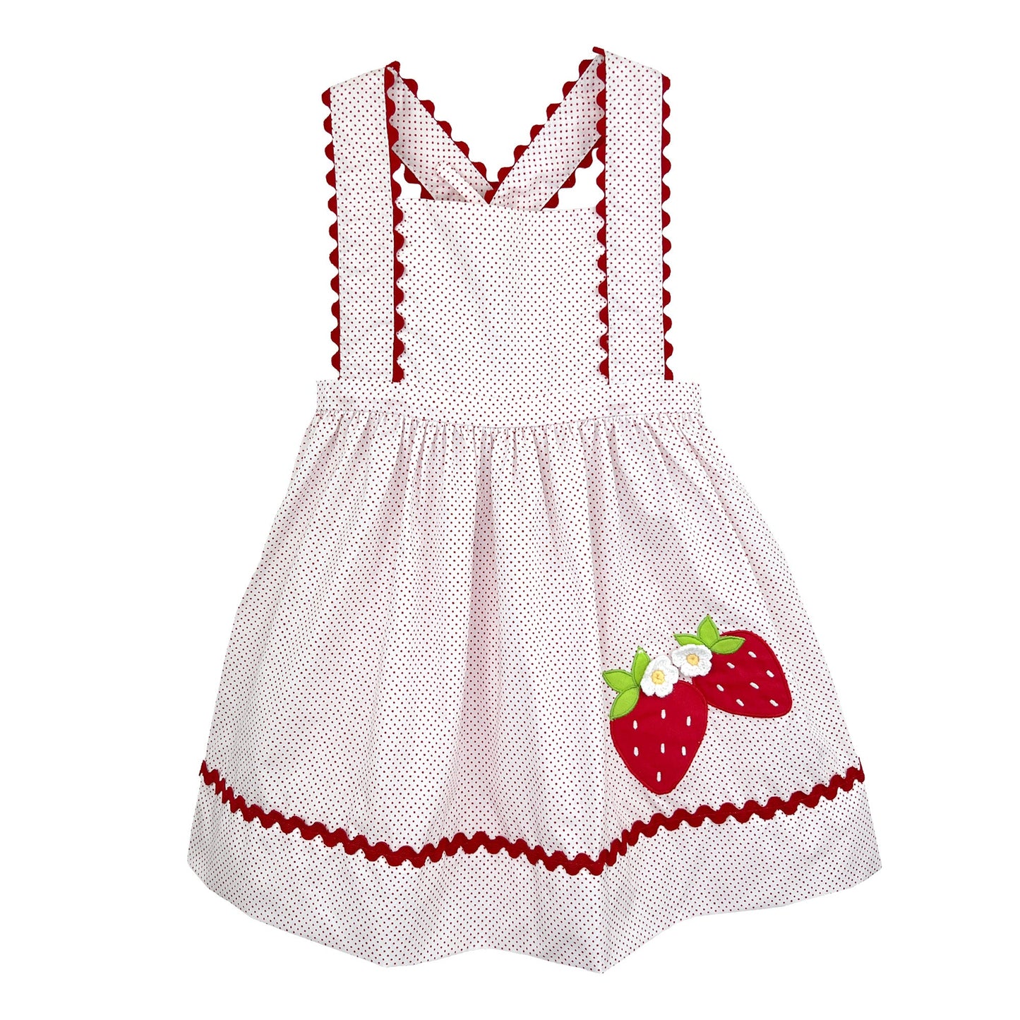 Petit Ami Pink Sundress with Bloomer- Strawberry Applique