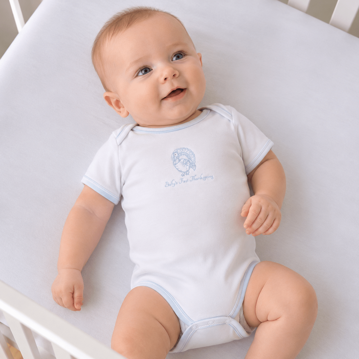 Magnolia Baby Harvest Blessings Baby's First Thanksgiving Hand-Embroidered Bodysuit - Light Blue