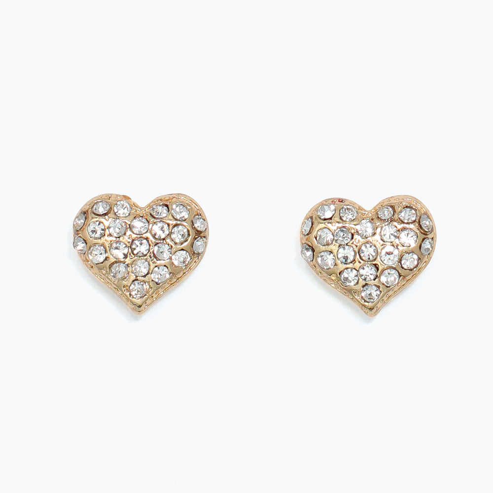 Earrings-Gold Clear Crystal Hearts