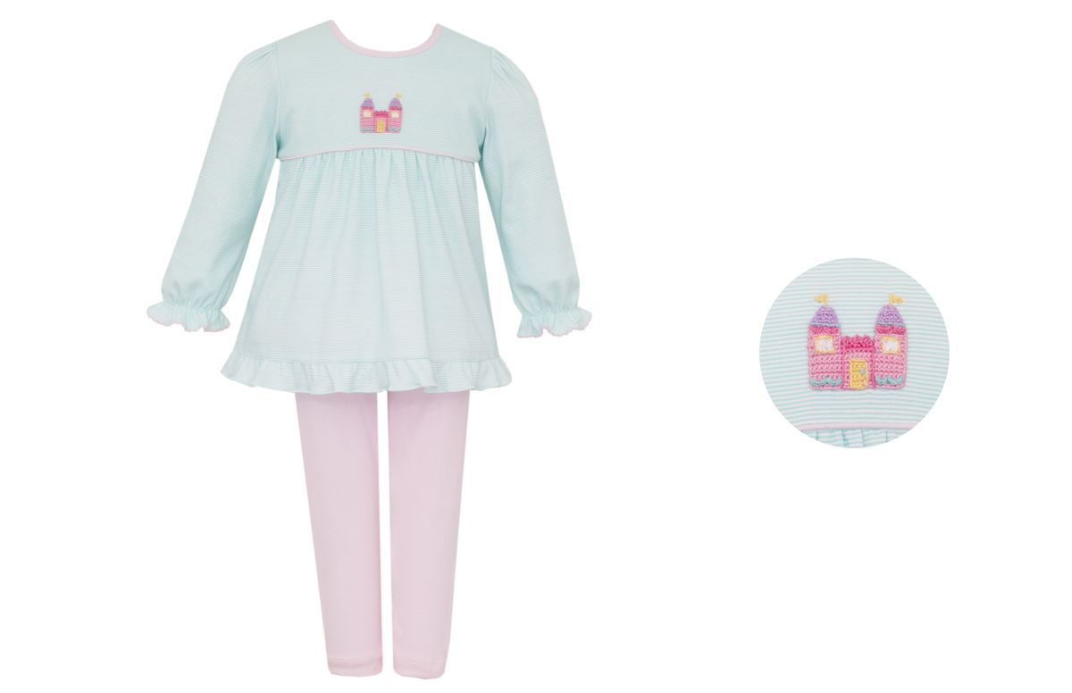 PRINCESS CASTLE - Aqua stripe knit girl´s tunic set L/S - Persnickety Shop