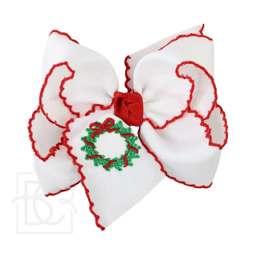 Beyond Creations Embroidered Wreath Crochet Edge Hair Bows (Red)