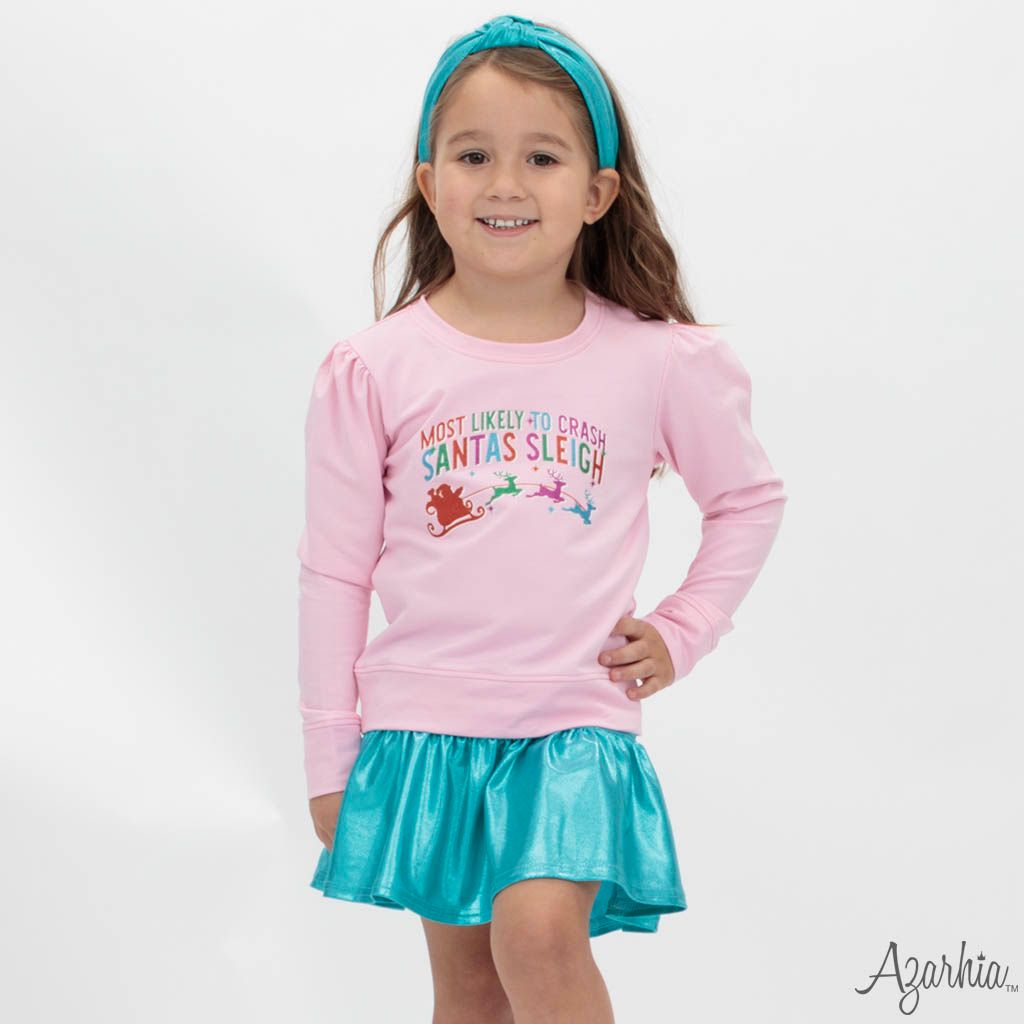 Azarhia Christmas Santa's Sleigh Pink Top - Persnickety Shop